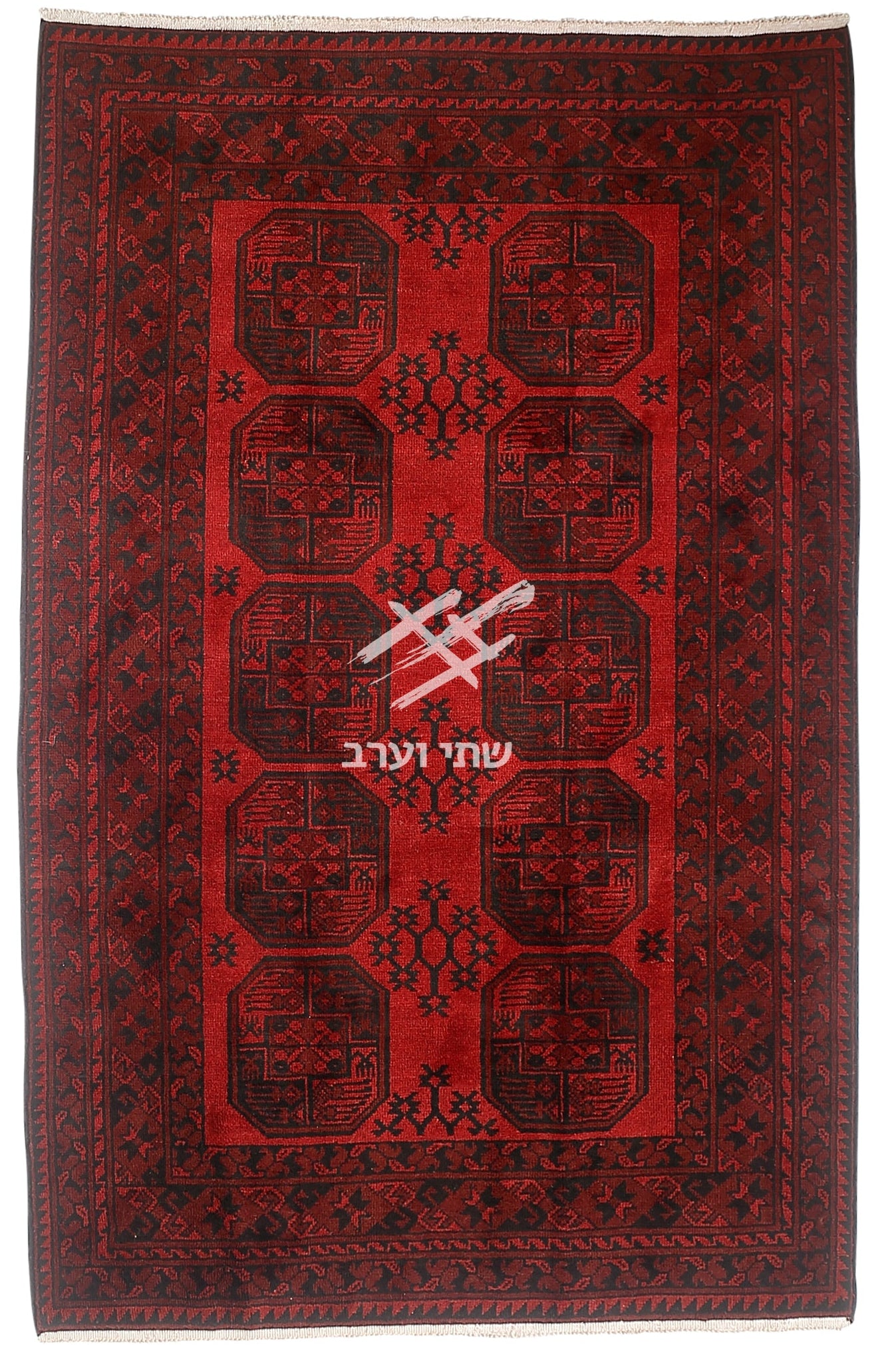 שטיח אפגני אדום דגם רגל פיל