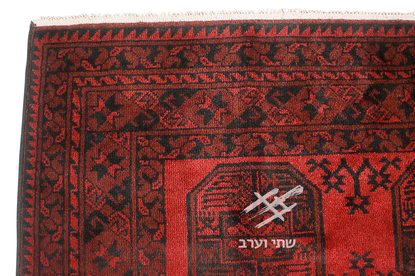 שטיח אפגני אדום דגם רגל פיל